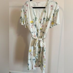 LC Lauren Conrad White Floral Wrap Dress